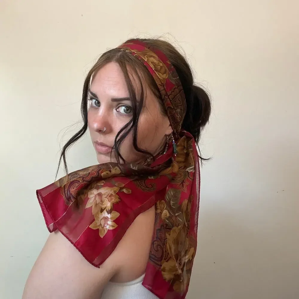 Vintage Ralph Lauren Floral & Paisley Red Headscarf